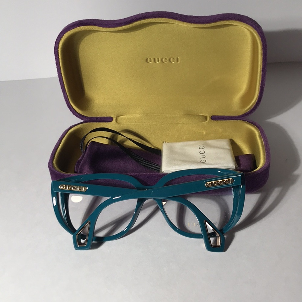 New Authentic Gucci GG0470O 003 Women’s Teal Cat-Eye Eyeglasses - Picture 13 of 13